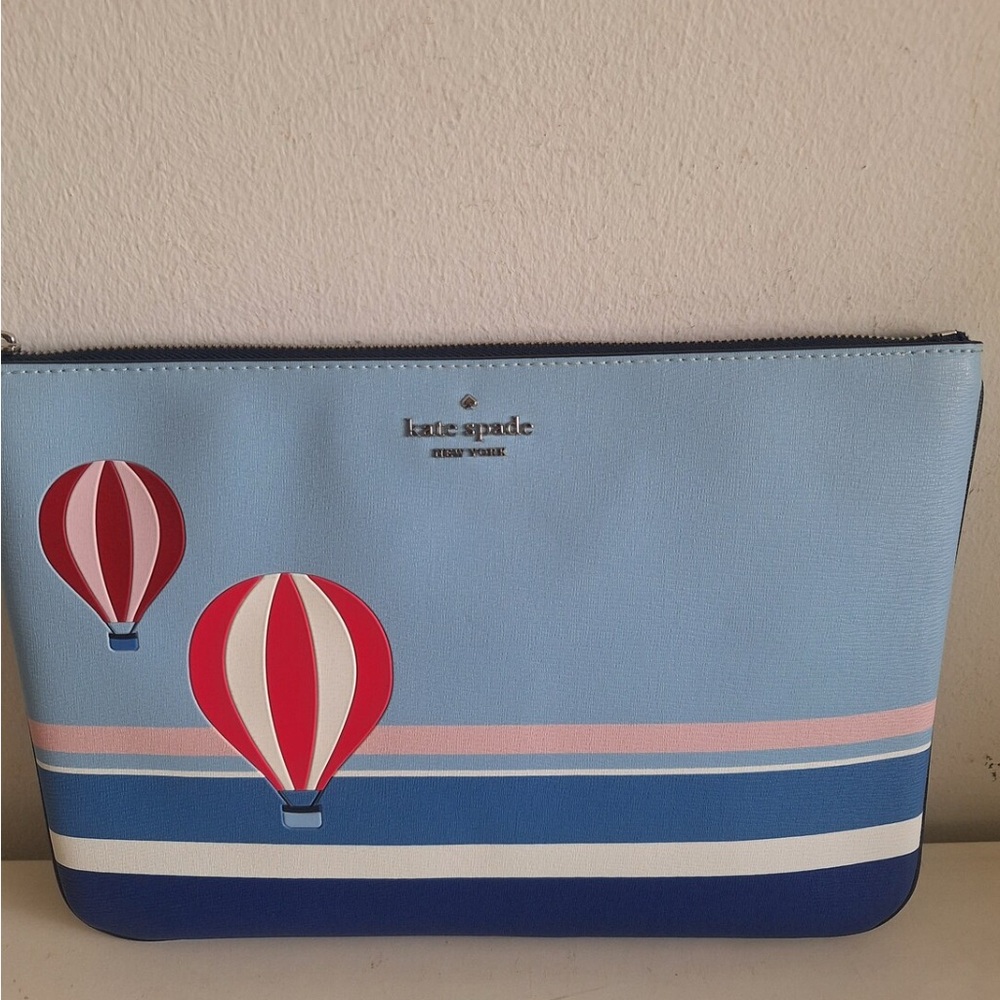 Kate Spade Light Blue Pouch with Red Hot Air Balloons